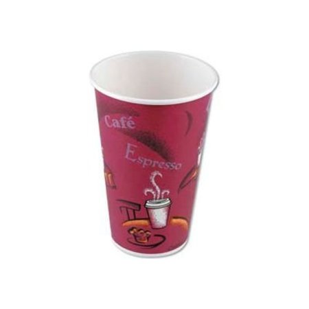 LAGASSE. SOLO Hot Drink Cups, Polylined Paper, 16 oz., Bistro Design, Maroon, 1000 ct SCC 316SI